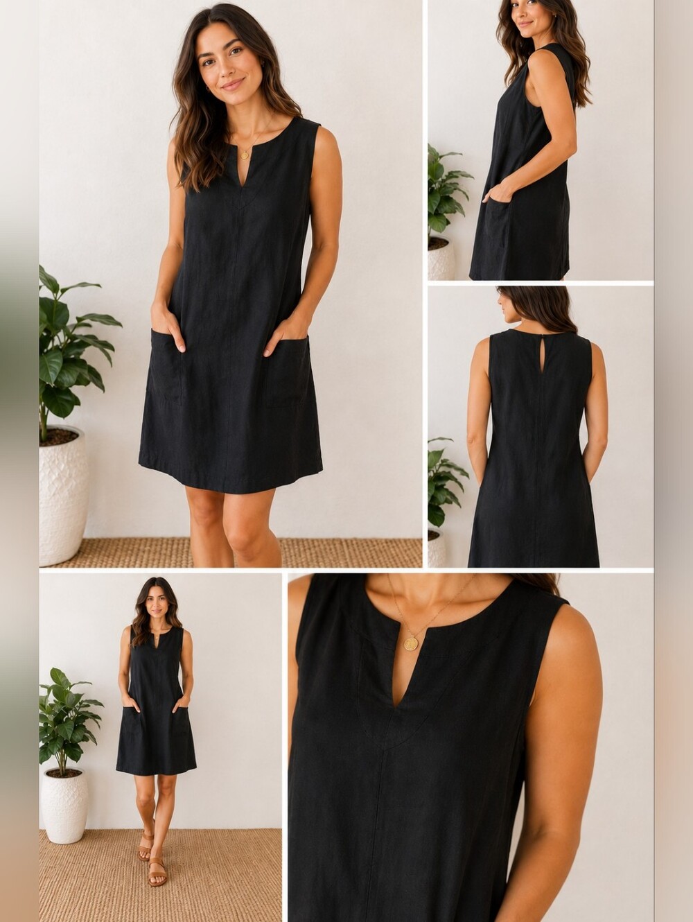Chlorophylle Linen Blend Black Shift Dress with Pockets | Size Small